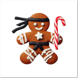 Funny Ninja Gingerbread Man Cookie Candy Cane Sword Posters and Art